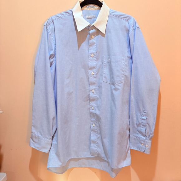 Christian Dior Other - Christian Dior Vintage Blue Dress Shirt Contrast White Collar XL Made in USA